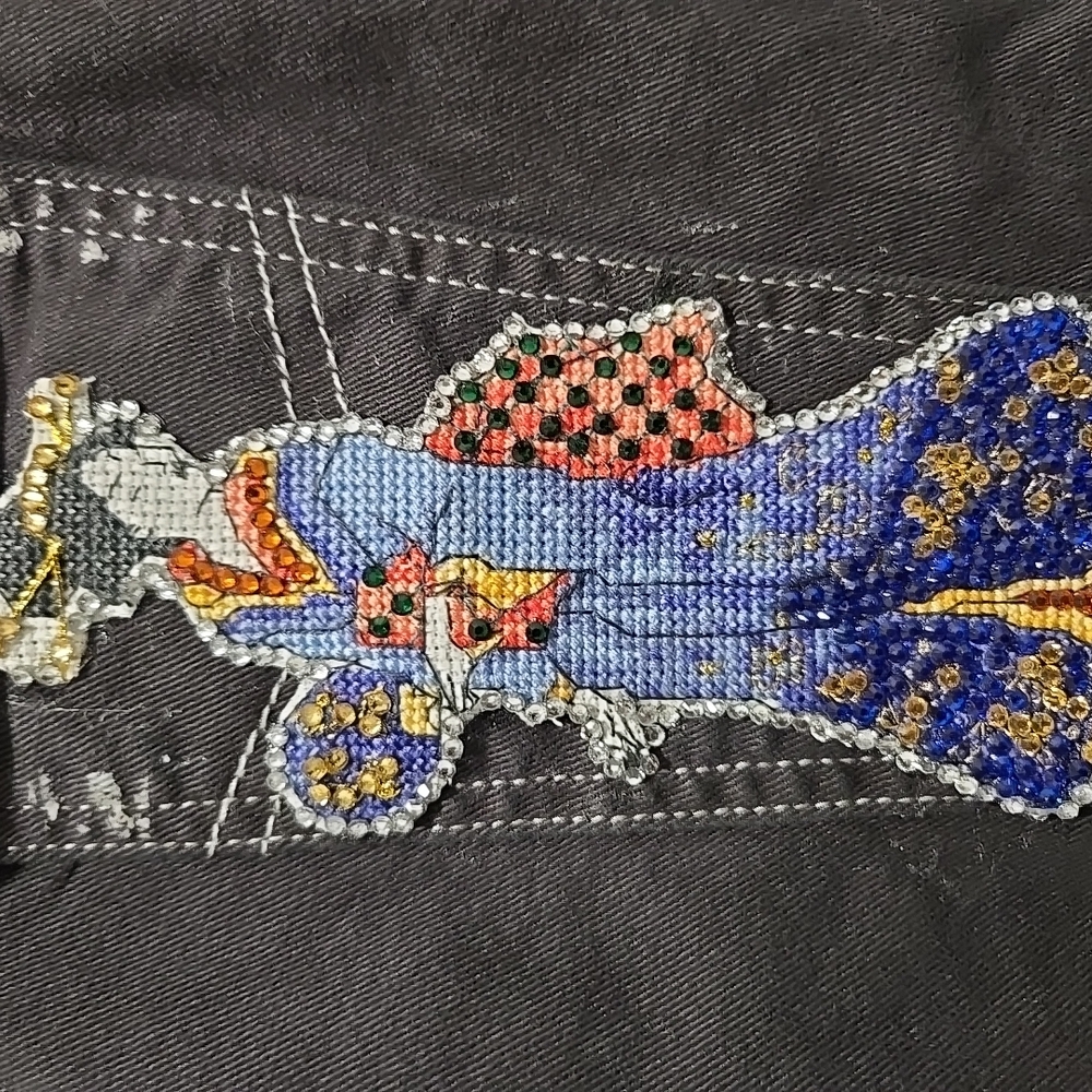 Embroidered Black Denim Vest - Picture 7 of 10